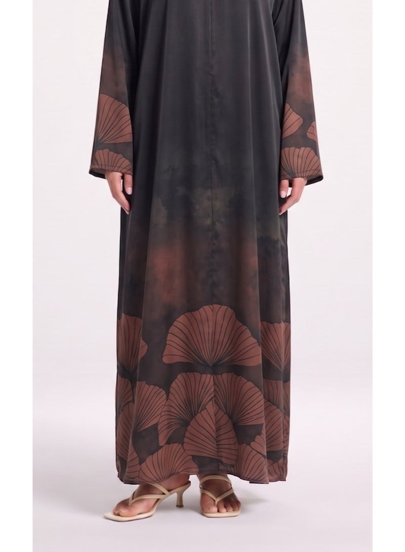 Next Abaya Black Printed Silk Abaya - Image 3
