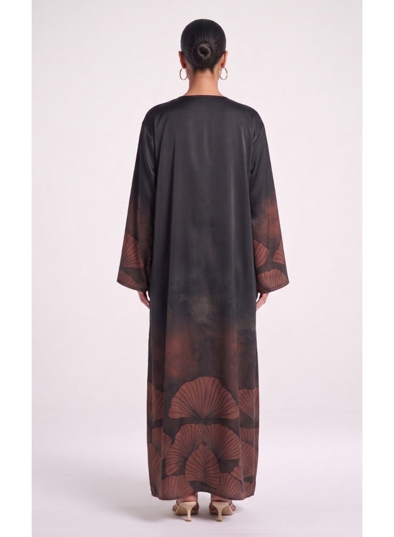 Next Abaya Black Printed Silk Abaya - Image 2