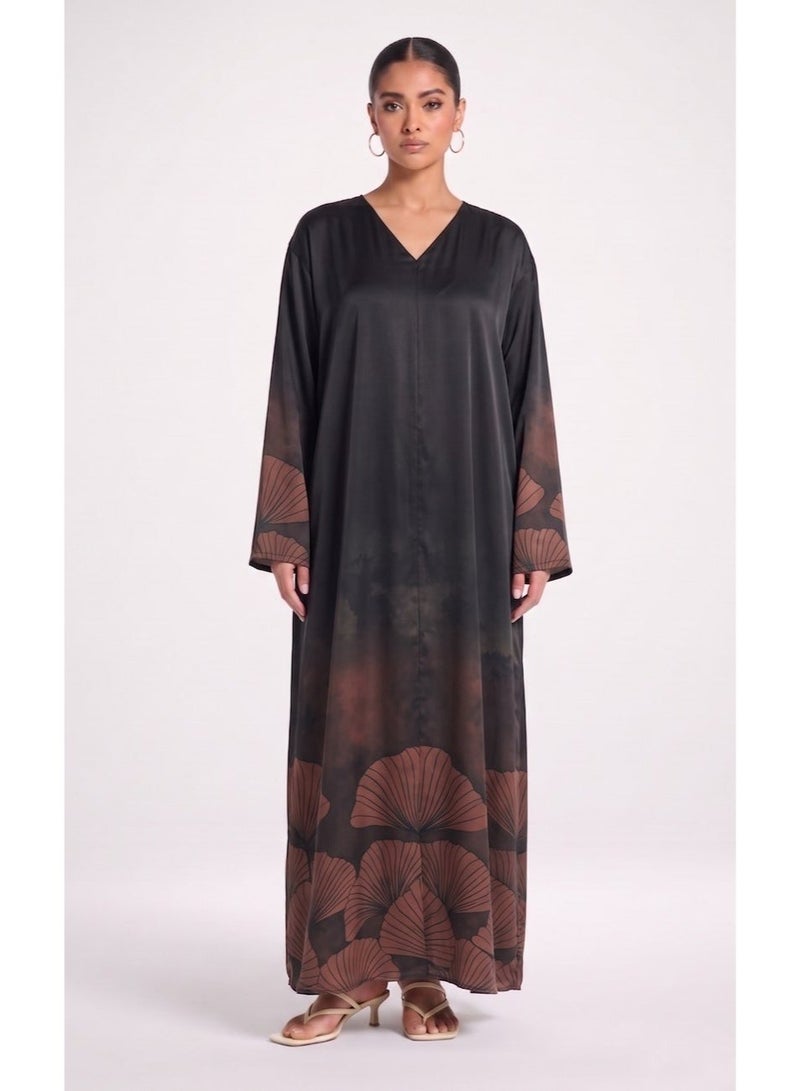 Next Abaya Black Printed Silk Abaya - Image 1
