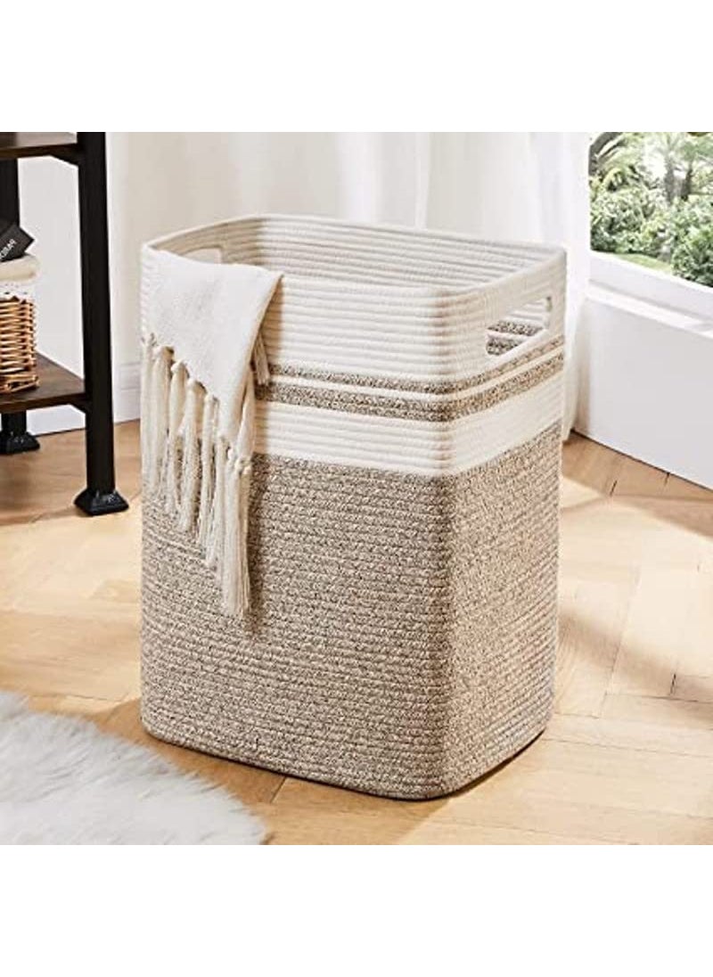 GRATIFY Mansa Traders Laundry HamperLaundry BasketTall Cotton Storage Basket with HandlesDecorative Blanket Basket for Living roomLarge Basket for ToysPillowsClothes14x12x18 inYellow variegated  - Image 1