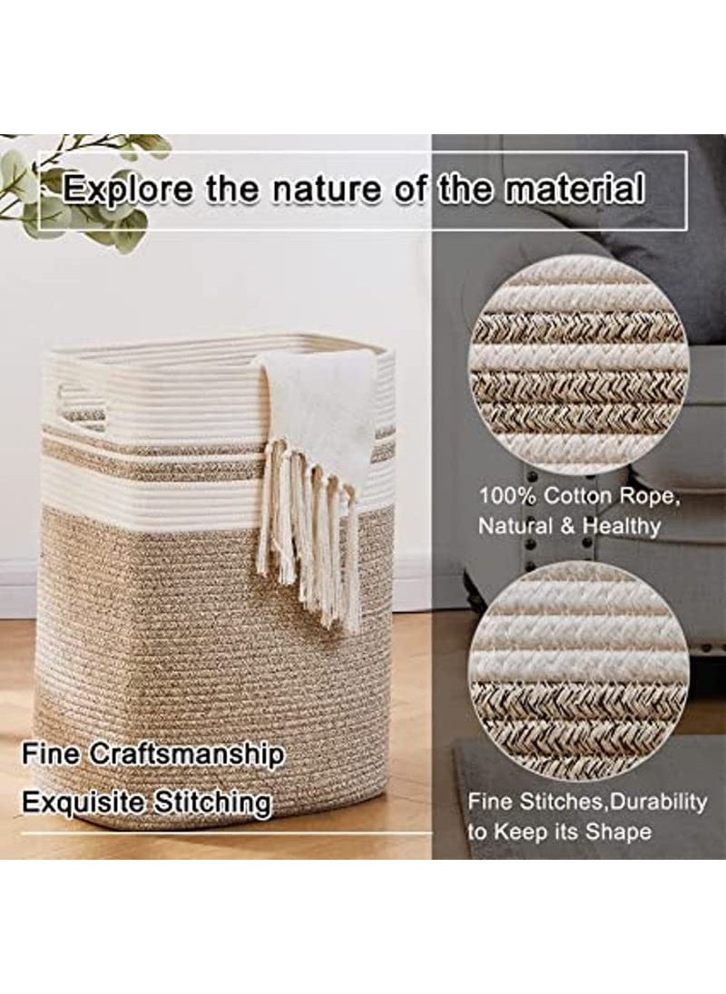 GRATIFY Mansa Traders Laundry HamperLaundry BasketTall Cotton Storage Basket with HandlesDecorative Blanket Basket for Living roomLarge Basket for ToysPillowsClothes14x12x18 inYellow variegated  - Image 3