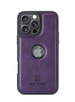DGMING Case Cover Premium Leather Back with Logo CutOut Shockproof Compatible with Iphone 16 Pro Max (Purple)  - Image 2