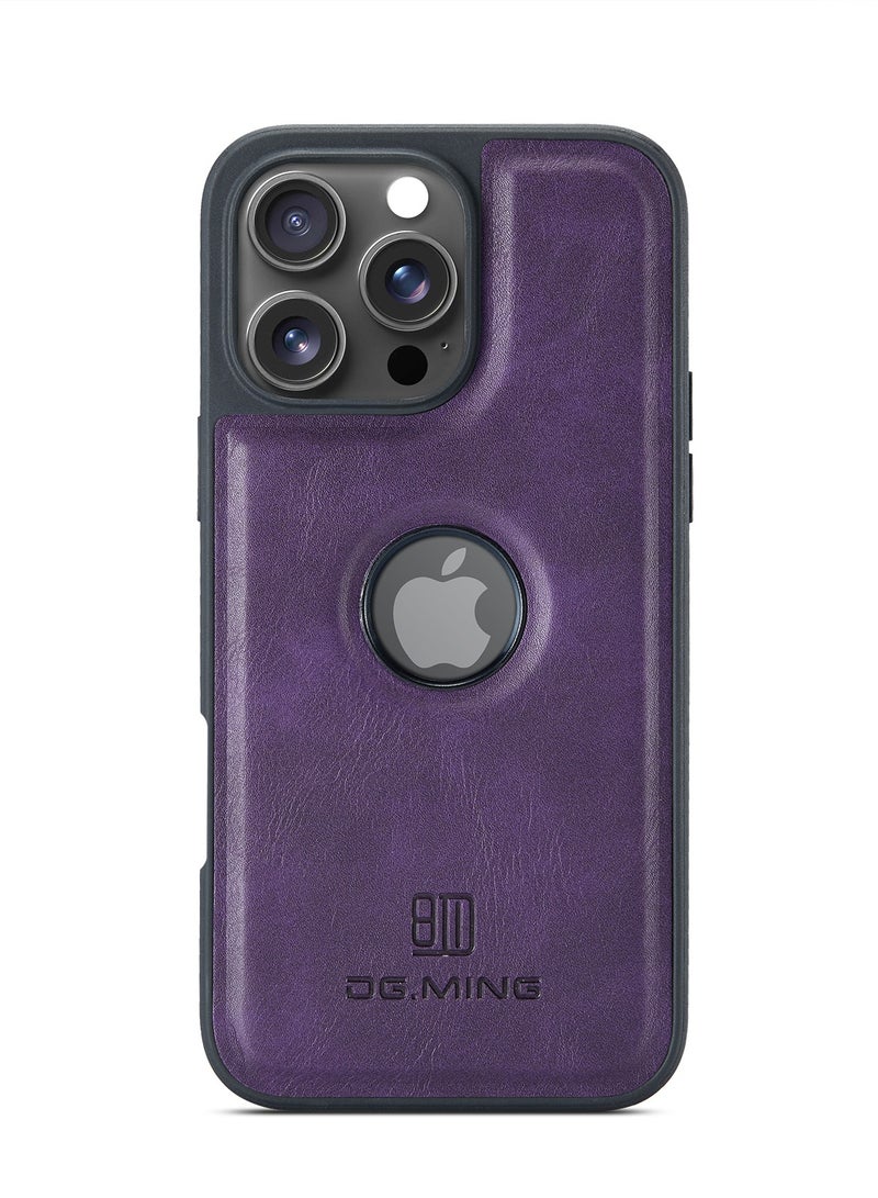 DGMING Case Cover Premium Leather Back with Logo CutOut Shockproof Compatible with Iphone 16 Pro Max (Purple)  - Image 2