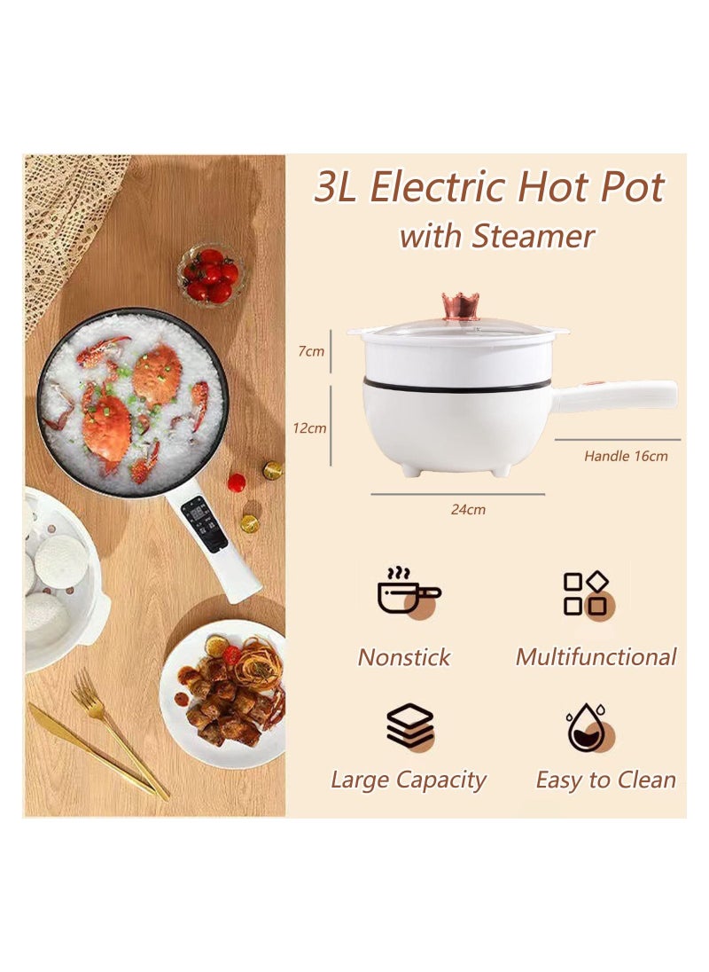 GGEROU 3L Electric Hot Pot with Steamer and Temperature Control,Non-Stick Electric Cooker  - Image 4