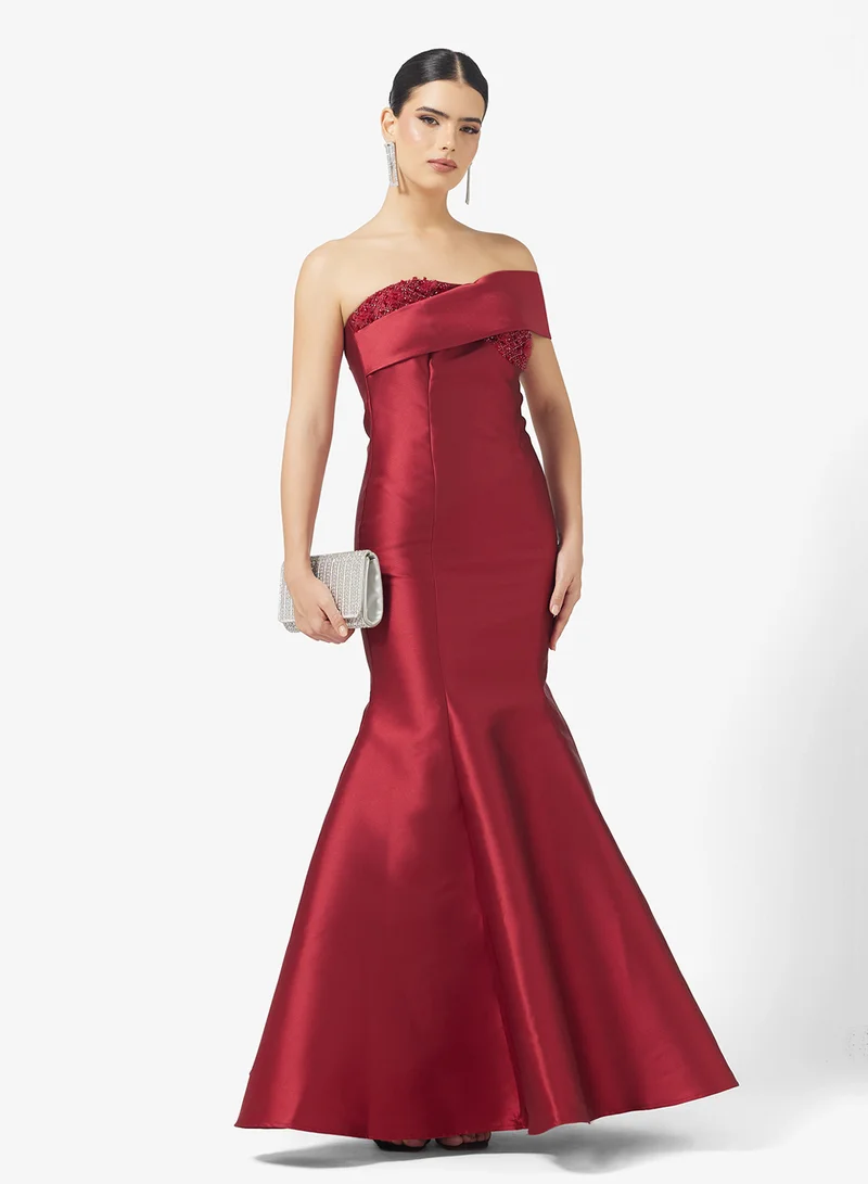 Namshi x Off Shoulder Jewel Embellished Mermaid Gown