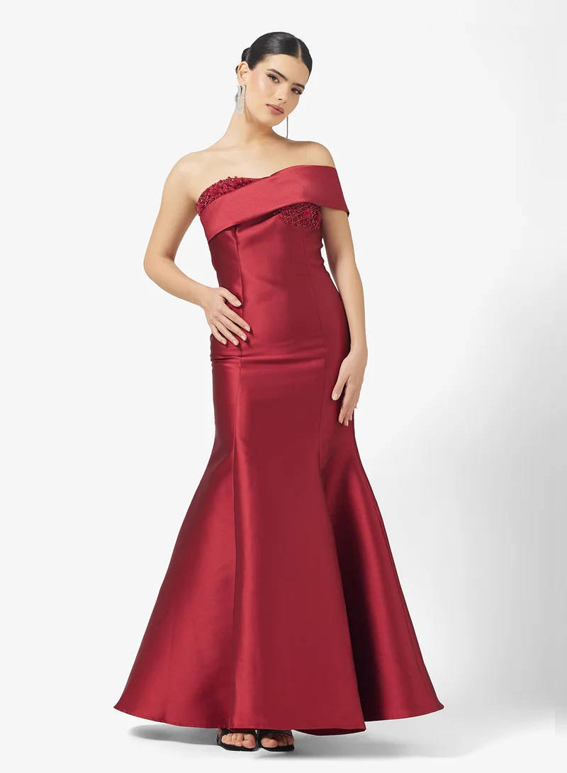 Namshi x Off Shoulder Jewel Embellished Mermaid Gown