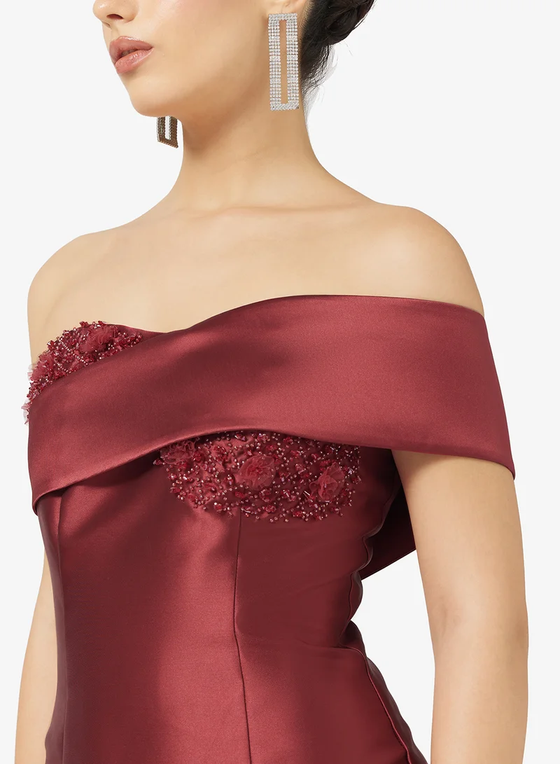 Namshi x Off Shoulder Jewel Embellished Mermaid Gown