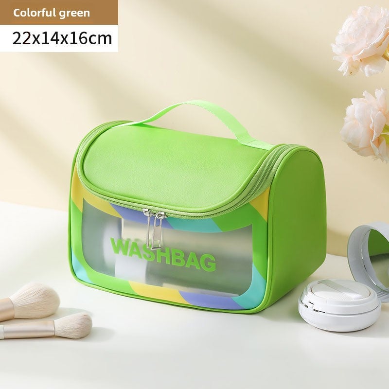PU Waterproof Flip Cover Cosmetic Bag Colorful Large Capacity Portable Toiletry Bag High-value Multi-function Travel Storage Bag colorful green