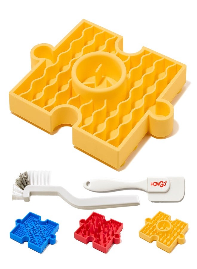 HowGo Puzzle Slow Feeder Lick Mat for Dogs, 38+ Suction Cups | Non-Slip Heavy Duty Maze Enrichment Bowl BPA-Free Silicone | Reduce Boredom Anxiety Free Combination (1PC, Yellow) - Image 1