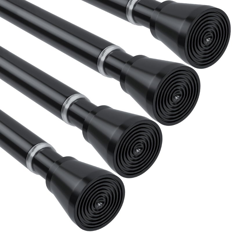 MEXAU 4 Pack Black Tension Rod 28 To 48 Inch Adjustable Spring Tension Curtain Rods No Drilling Short Curtain Rod Extendable Small Spring Tension Rod for Closet Cupboard Bars Refrigerator - Image 2