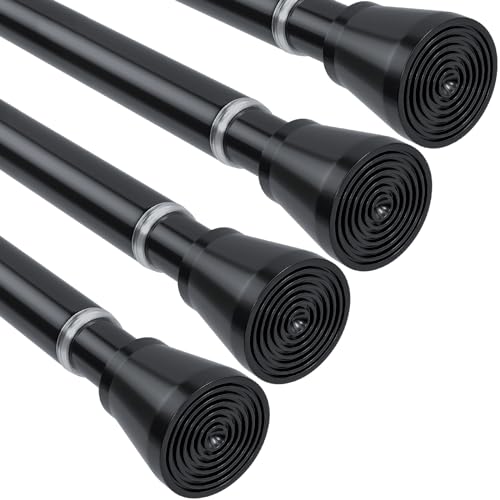 MEXAU 4 Pack Black Tension Rod 28 To 48 Inch Adjustable Spring Tension Curtain Rods No Drilling Short Curtain Rod Extendable Small Spring Tension Rod for Closet Cupboard Bars Refrigerator - Image 1