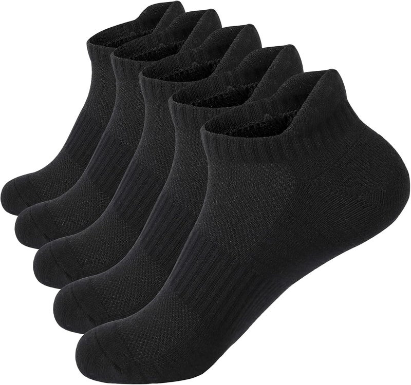 PUJANE 5 Pairs Athletic Running Ankle Socks Cushioned Breathable Low Cut Sports Tab Cotton Socks for Men and Women - Image 1