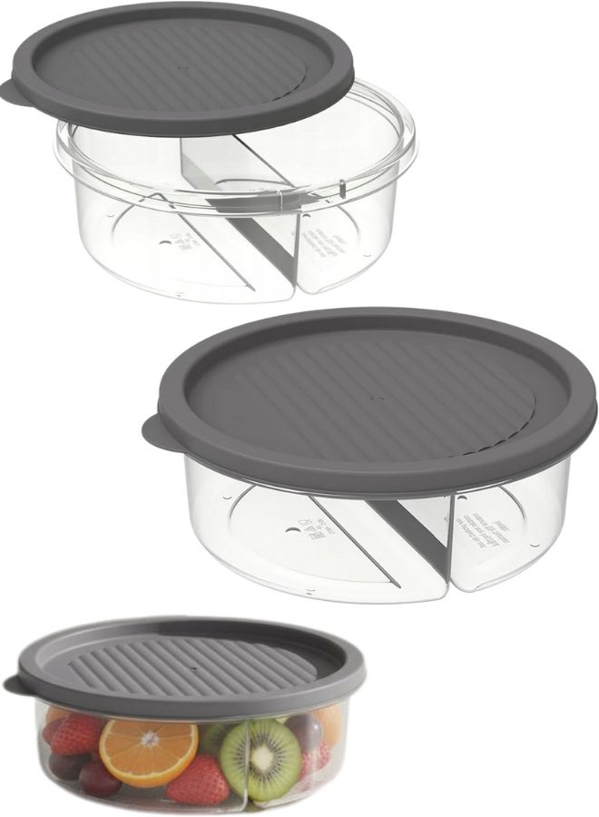 Smart Food Storage Container 600ml with Two Compartments, Airtight Lid, Clear Plastic Divided Meal Prep Container for Fruits, Vegetables, Snacks, Lunch Box, Reusable BPA-Free Food Organizer for Fridge, Kitchen, Freezer, Fresh Food Keeper, Portable Divided Storage Bowl for School, Work, Travel, Meal Prep and Refrigerator Organization - Image 1