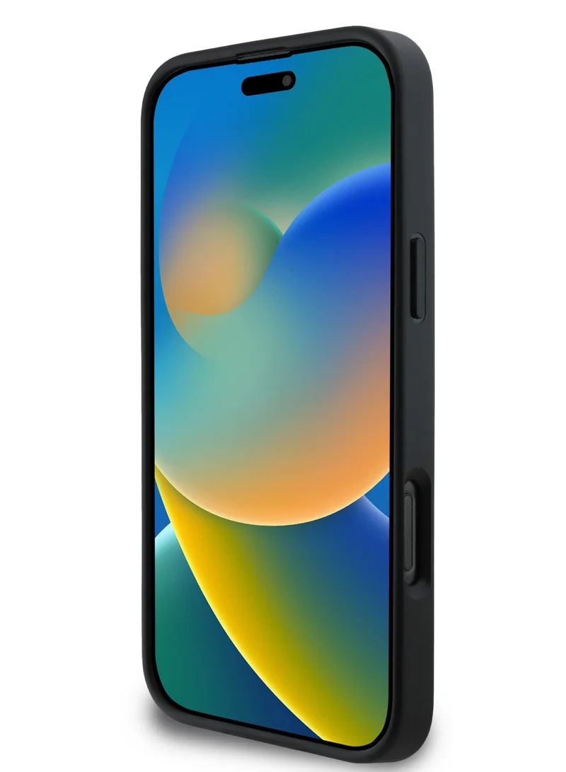 كارل لاغرفيلد جراب iPhone 16 Pro مع شعار مطاطي ثلاثي الأبعاد من مادة البولي يوريثان / حماية من السقوط / تصميم نحيف / غطاء خلفي خفيف الوزن - أسود