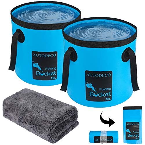 AUTODECO 2 Pack Collapsible Bucket 5 Gallon Container Folding Water Bucket Portable Wash Basin for Outdoor Travelling Camping Fishing Gardening Car Washing Blue 20L - Image 1