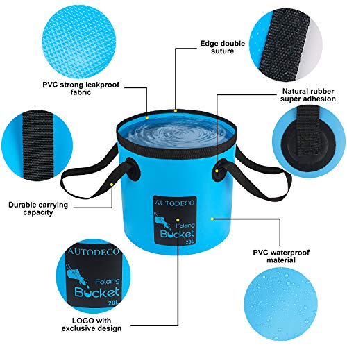 AUTODECO 2 Pack Collapsible Bucket 5 Gallon Container Folding Water Bucket Portable Wash Basin for Outdoor Travelling Camping Fishing Gardening Car Washing Blue 20L - Image 3