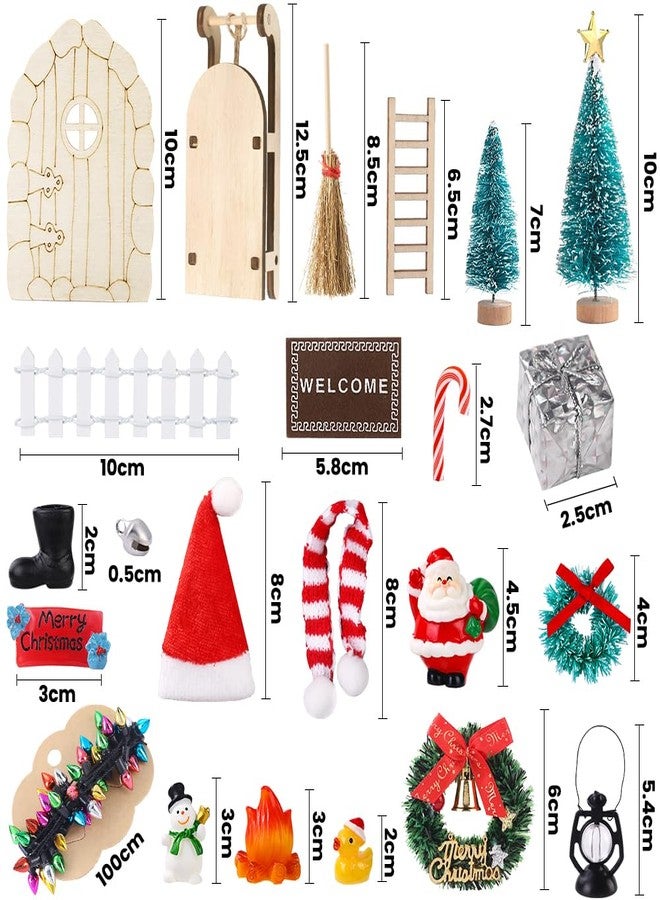 Celltestria 58Pcs Mini Christmas Door Decorations Sets Miniature Statues Wooden Door Tree Gift Boxes Wreath Santa Claus Snowman Accessories for Christmas Holiday Fairy Garden Decor - Image 3