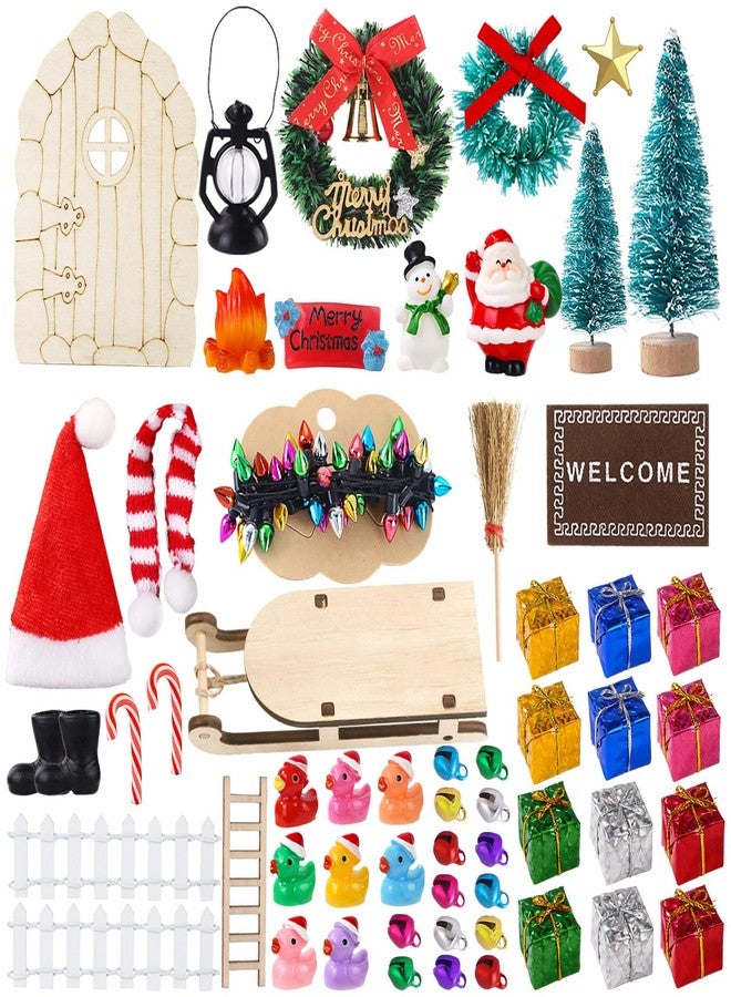 Celltestria 58Pcs Mini Christmas Door Decorations Sets Miniature Statues Wooden Door Tree Gift Boxes Wreath Santa Claus Snowman Accessories for Christmas Holiday Fairy Garden Decor - Image 1