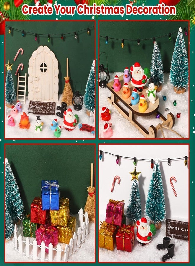 Celltestria 58Pcs Mini Christmas Door Decorations Sets Miniature Statues Wooden Door Tree Gift Boxes Wreath Santa Claus Snowman Accessories for Christmas Holiday Fairy Garden Decor - Image 5