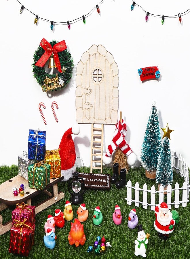 Celltestria 58Pcs Mini Christmas Door Decorations Sets Miniature Statues Wooden Door Tree Gift Boxes Wreath Santa Claus Snowman Accessories for Christmas Holiday Fairy Garden Decor - Image 4
