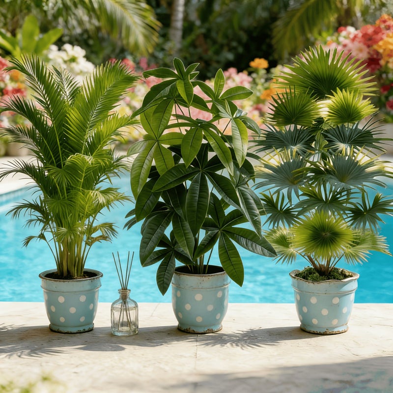 3 Piece Large Artificial Money Tree Areca Palm Fan Palm Set Modern Wedding Garden Decor Maintenance Free Evergreen Wealth Tree Dual Tropical Charm Hassle Free Care Perfect For Holiday Decor New Year Valentine Day - Image 5