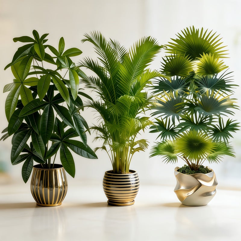 3 Piece Large Artificial Money Tree Areca Palm Fan Palm Set Modern Wedding Garden Decor Maintenance Free Evergreen Wealth Tree Dual Tropical Charm Hassle Free Care Perfect For Holiday Decor New Year Valentine Day - Image 2