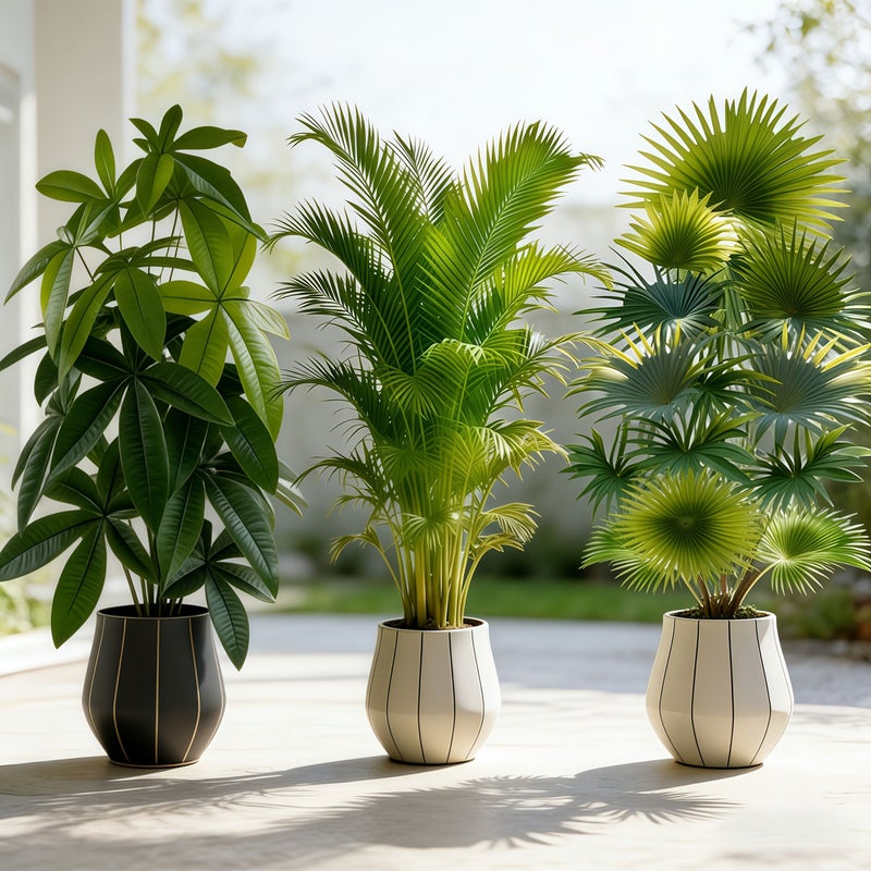 3 Piece Large Artificial Money Tree Areca Palm Fan Palm Set Modern Wedding Garden Decor Maintenance Free Evergreen Wealth Tree Dual Tropical Charm Hassle Free Care Perfect For Holiday Decor New Year Valentine Day - Image 4