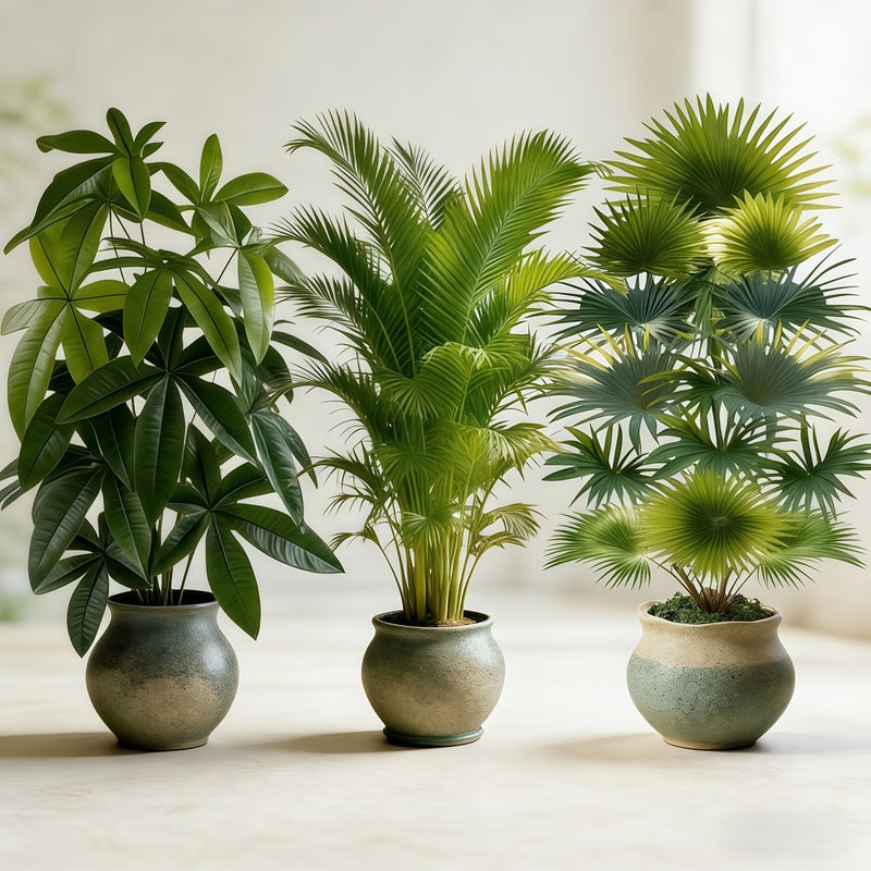 3 Piece Large Artificial Money Tree Areca Palm Fan Palm Set Modern Wedding Garden Decor Maintenance Free Evergreen Wealth Tree Dual Tropical Charm Hassle Free Care Perfect For Holiday Decor New Year Valentine Day - Image 3
