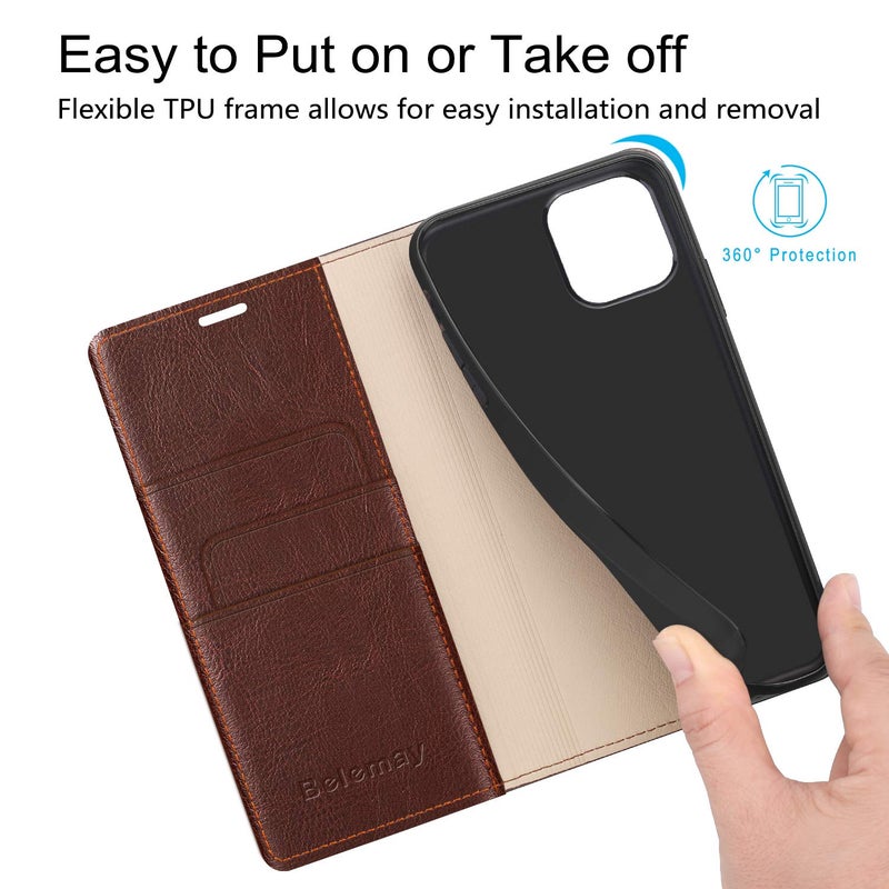 Belemay Compatible with iPhone 15 Pro Max Case Wallet-Genuine Leather-RFID Blocking Card Holders-Shockproof TPU Shell-Kickstand-Durable Flip Cover Book Folding Phone Case Women Men (6.7-inch) Brown - Image 5