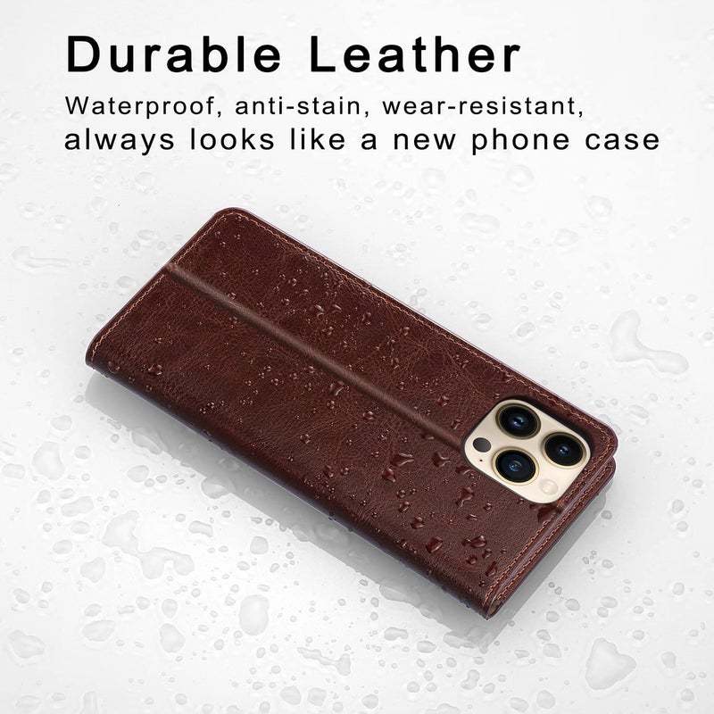 Belemay Compatible with iPhone 15 Pro Max Case Wallet-Genuine Leather-RFID Blocking Card Holders-Shockproof TPU Shell-Kickstand-Durable Flip Cover Book Folding Phone Case Women Men (6.7-inch) Brown - Image 2