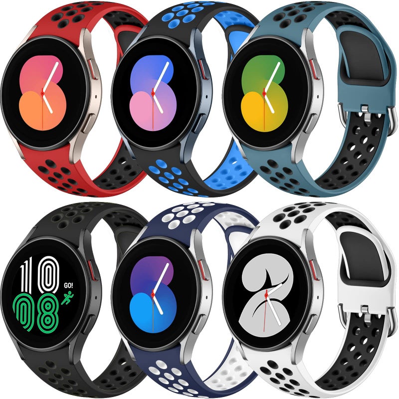 DAQIN 6 PACK No Gap Bands Only Compatible with Samsung Galaxy Watch 7/6/5/4 Band 40mm 44m/Watch 6 Classic 43mm 47mm/Galaxy Watch 5 Pro 45mm/4 Classic 42mm 46mm, 20mm Soft Silicone Sport Bands for Women Men - Image 1