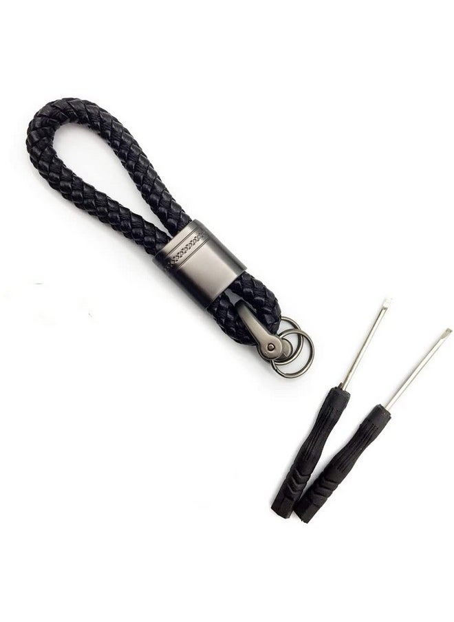 CONTACTS Contacts Black Braided Keychain Leather Strap Keyring Accessories PU Rope Keyring with Zinc Alloy (Pack of 1)  - Image 3