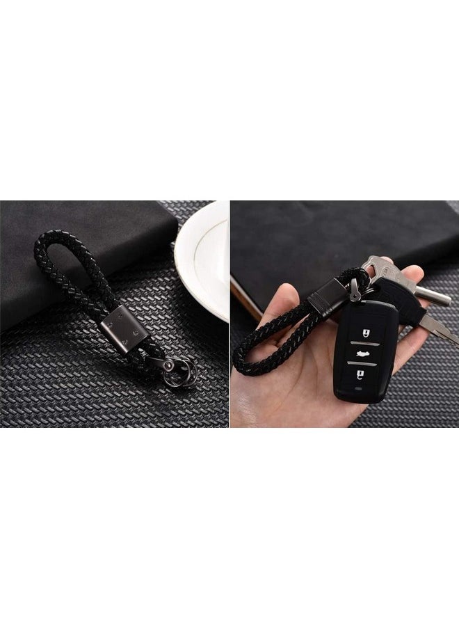 CONTACTS Contacts Black Braided Keychain Leather Strap Keyring Accessories PU Rope Keyring with Zinc Alloy (Pack of 1)  - Image 5