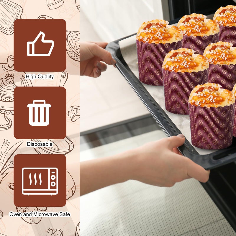 FoldTier 24 Pcs Easter Bread Mold, Corrugated Paper Baking Molds, Round Paper Form for Cakes Panettone Pan Kitchen Muffin Cupcake Kulich Paska, Brown (12 oz) - Image 4