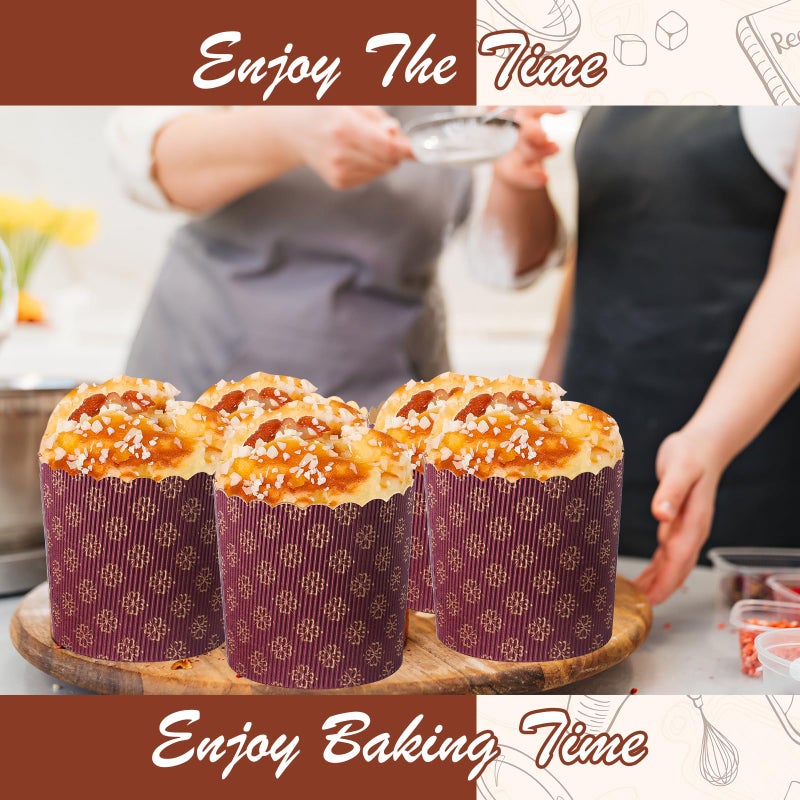 FoldTier 24 Pcs Easter Bread Mold, Corrugated Paper Baking Molds, Round Paper Form for Cakes Panettone Pan Kitchen Muffin Cupcake Kulich Paska, Brown (12 oz) - Image 2