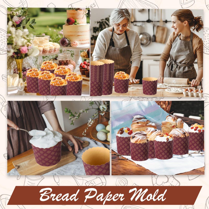 FoldTier 24 Pcs Easter Bread Mold, Corrugated Paper Baking Molds, Round Paper Form for Cakes Panettone Pan Kitchen Muffin Cupcake Kulich Paska, Brown (12 oz) - Image 5
