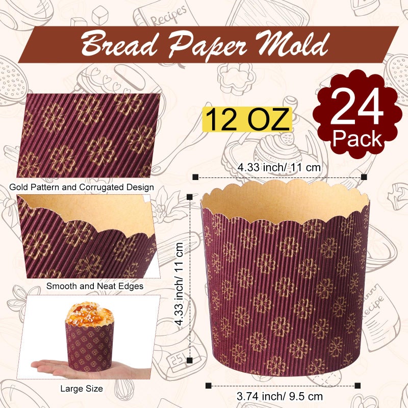FoldTier 24 Pcs Easter Bread Mold, Corrugated Paper Baking Molds, Round Paper Form for Cakes Panettone Pan Kitchen Muffin Cupcake Kulich Paska, Brown (12 oz) - Image 3