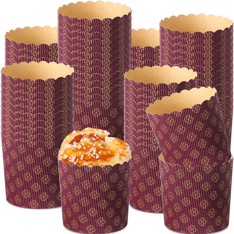 FoldTier 24 Pcs Easter Bread Mold, Corrugated Paper Baking Molds, Round Paper Form for Cakes Panettone Pan Kitchen Muffin Cupcake Kulich Paska, Brown (12 oz) - Image 1
