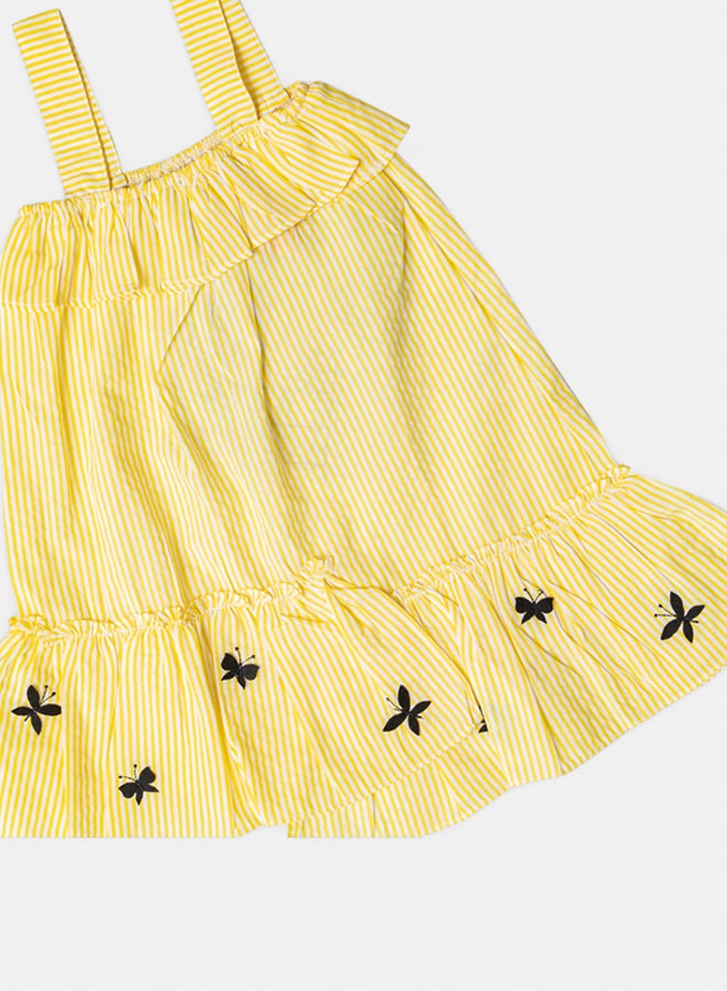 فستان أصفر مخطط للبنات بطبعة زهور