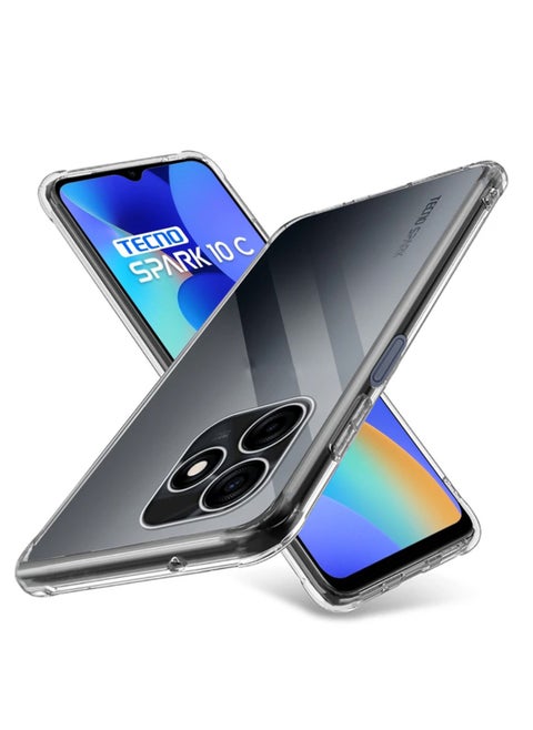 جراب شفاف رفيع للغاية من مادة TPU ناعم بزاوية ناعمة لهاتف Tecno Spark 10 / 10C، مقاوم للصدمات ومضاد لبصمات الأصابع، غطاء خلفي شفاف واقٍ