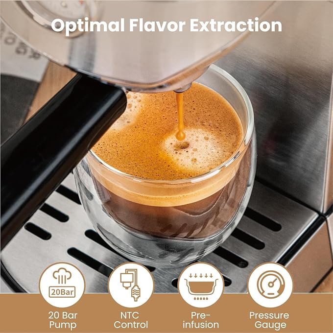 Gevi Espresso Expresso Machine 20 Bar with Auto Milk Frother, Professional Espresso Maker with Steam Wand, Compact Stainless Steel Cappuccino & Latte Machine, Gift for Coffee Lover, Home Baristas - Image 3