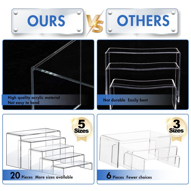 Aheroi Acrylic Risers, 20 Pcs 4 Set Display Stands, Clear Rectangular Risers for Decor, Cupcake Funko, Shoe Display (1-3-4-5-6IN) - Image 3