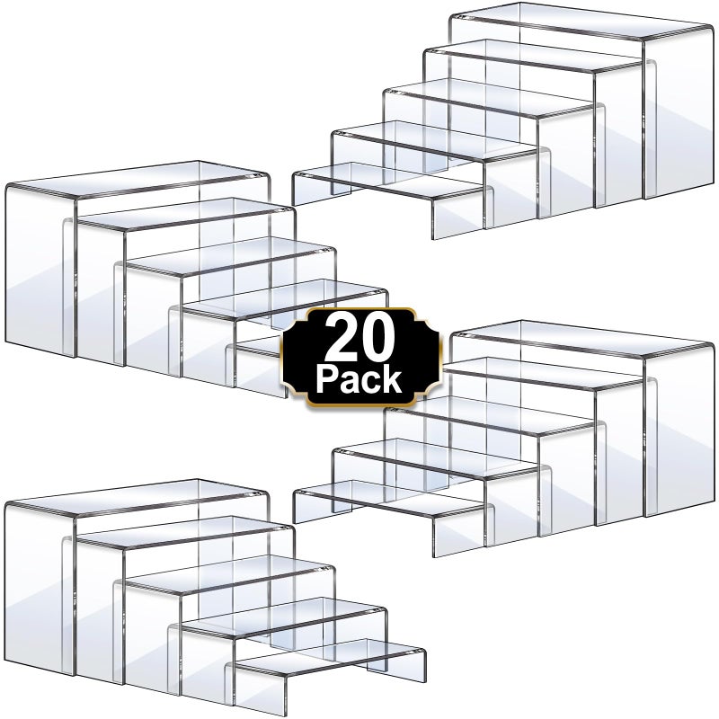 Aheroi Acrylic Risers, 20 Pcs 4 Set Display Stands, Clear Rectangular Risers for Decor, Cupcake Funko, Shoe Display (1-3-4-5-6IN) - Image 1