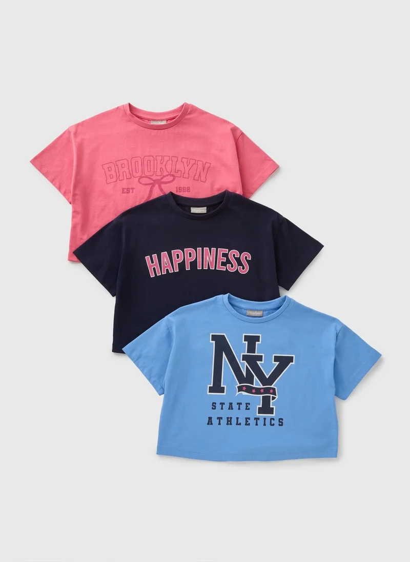 Matalan 3 Pack Girls Multicolour Slogan T-Shirts