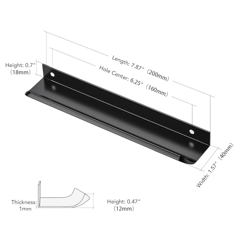 Ravinte Hardware 10 Pack Black Cabinet Handles, 7.8 Inch (200mm) Finger Edge Pulls, 6-1/4 Inch Hole Center, Finger Pulls for Cabinets - Image 3