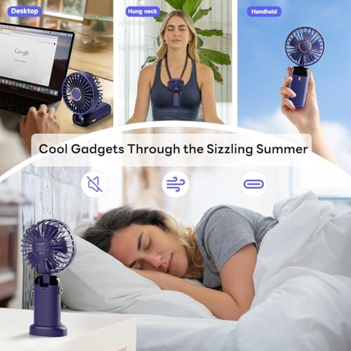 Wisely Multifunctional Handheld Fan with Digital Display – Rechargeable USB Mini Fan with 5-Speed – Silent, Portable Desk Fan for Makeup Girl Women Travel, Office, Home – Personal Cooling Fan, Pink - Image 5