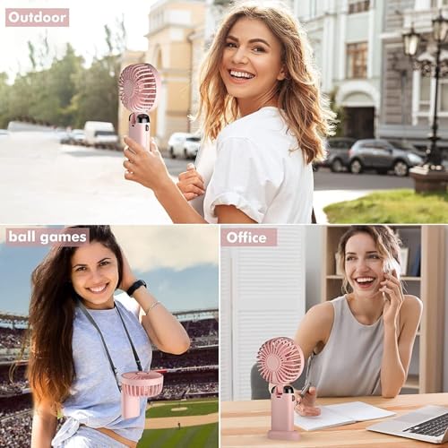 Wisely Multifunctional Handheld Fan with Digital Display – Rechargeable USB Mini Fan with 5-Speed – Silent, Portable Desk Fan for Makeup Girl Women Travel, Office, Home – Personal Cooling Fan, Pink - Image 2