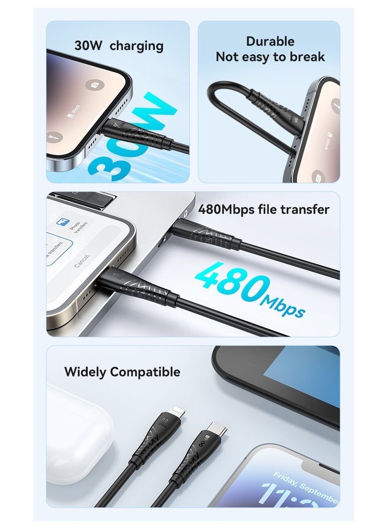 BWOO Type-C To Lightning Fast Charging Data Cable Black Black - Image 5