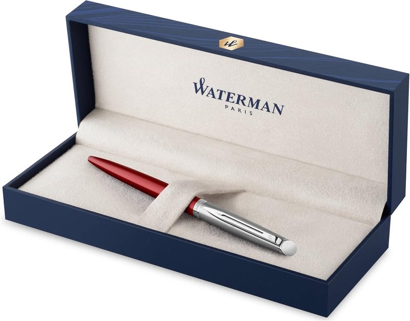 Waterman Hemisphere Essential Ballpoint Pen - Matte Stainless Steel and Red Barrel with Chrome Trim - Image 2