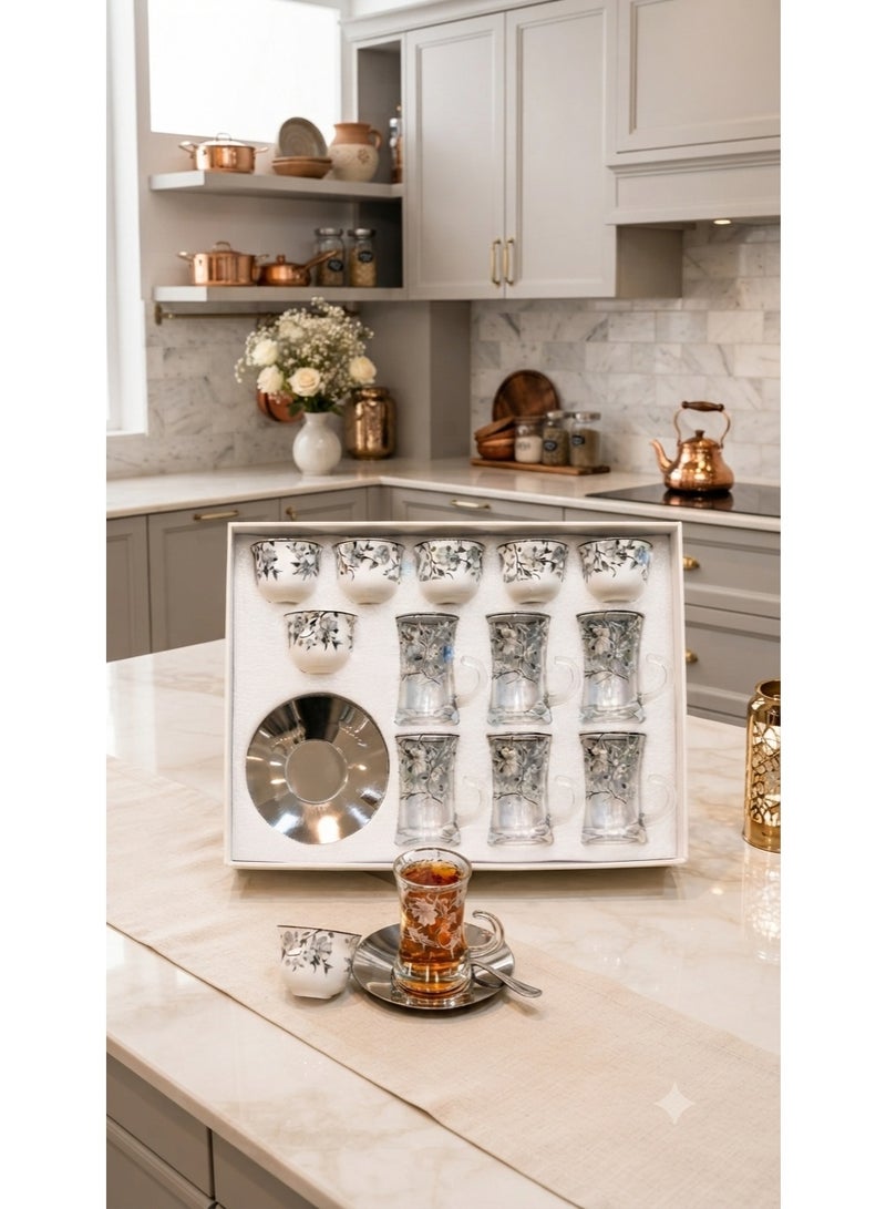 Borosilicate Glass Tea Set with Ceramic Cups and Saucers – 18-Piece Luxury Set for Hosting - Image 2